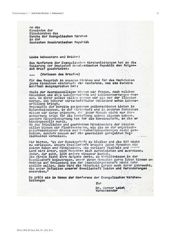 Aufruf der Konferenz der evangelischen Kirchen vom 08.September&nbsp;1989