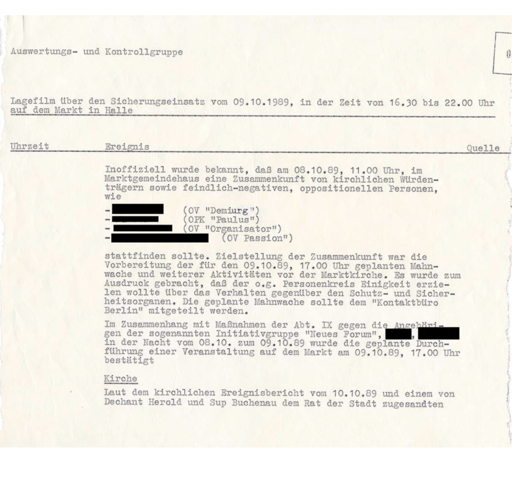Tagesbericht über Ereignisse vom 10.10.1989 in Halle