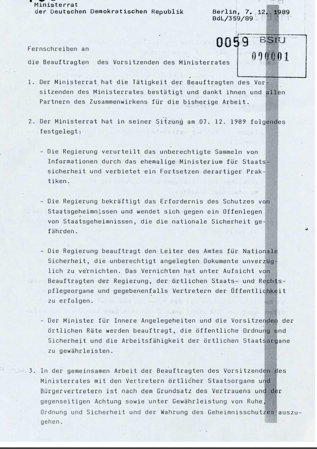 Zwei Fernschreiben an die Beauftragten des Vorsitzenden des&nbsp;Ministerrates